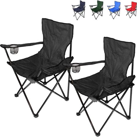 Lot de 2 chaise de camping pliable fauteuil de plage extérieur noir (1/5)