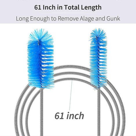 Brosse de nettoyage pour filtre d'aquarium de 155 cm (61 pouces), flexible, longue, en acier inoxydable, à double extrémité et à poils doubles.