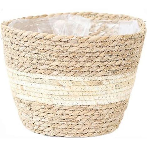 Pot de fleurs tissé avec doublure, panier en jonc de mer, panier de rangement en rotin (L) (1/5)