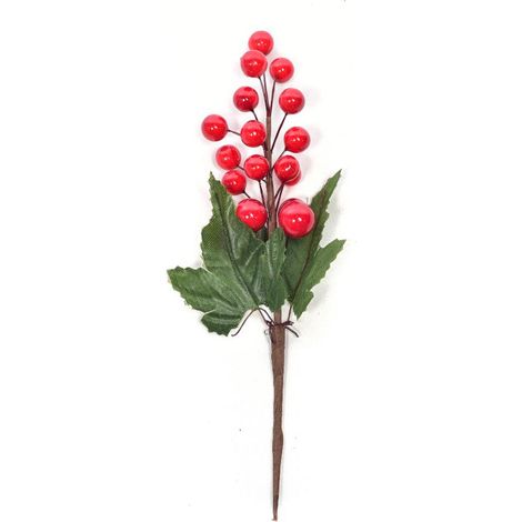 Bacche rosse per albero di natale per decorazione natalizia h 22,5 cm (1/3)