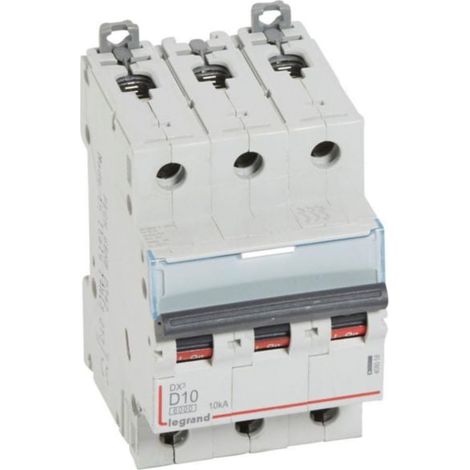 Disjoncteur DX³6000 10kA arrivée haute et départ bas à vis 3P 400 - 10A - courbe D - pour peigne HX³ traditionnel - LEGRAND
