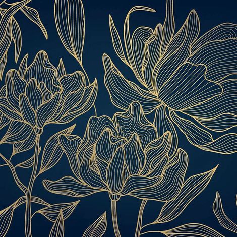 papier peint panoramique fleurs bleu et or - Sanders & Sanders (1/5)