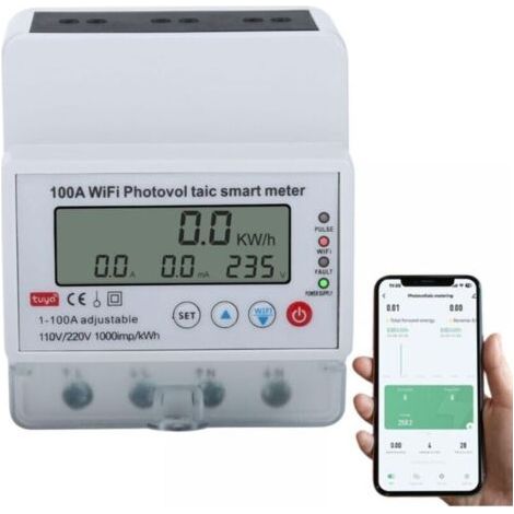 Compteur d'Énergie Intelligent WiFi 100A Monophasé 4P Tuya Smart WIFI Compteur d'énergie Photovoltaïque Disjoncteur Minuterie Interrupteur Compteur d'énergie Solaire Bidirectionnel (1/5)