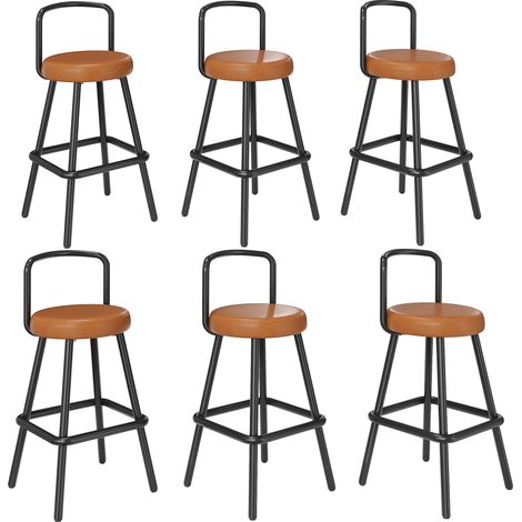 Set di 6 sgabelli da bar, con schienale ergonomico e poggiapiedi, marroni, in PU e metallo (1/5)