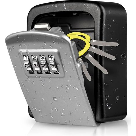 Caja de seguridad para llaves, caja fuerte para llaves de pared [Impermeable y resistente a la corrosión] [Uso interior y exterior] para el hogar, la escuela, la oficina, la fábrica, los garajes, caja (1/5)