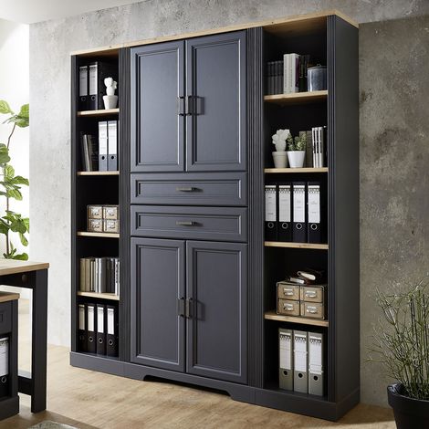 Büro Aktenschrank Kombination JÜLICH-36 in Graphit mit Artisan Eiche Nb. (1/5)
