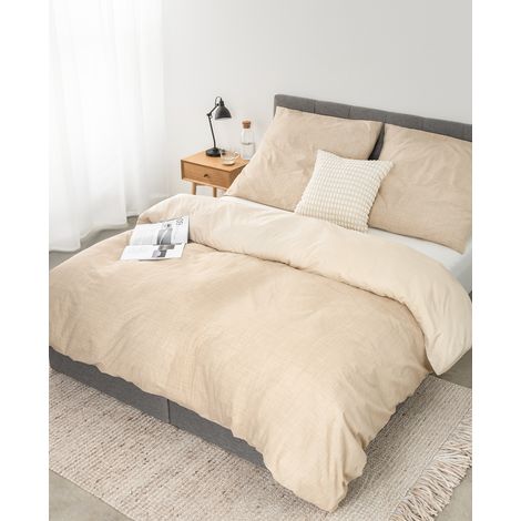 dibea Edel-Renforcé-Wendebettwäsche Beige – 155x220 cm Bettdeckenbezug & 80x80 cm Kissenbezug, 100% Baumwolle, mit Reißverschluss (1/5)