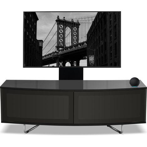 Homeology Caru Gloss Black Beam-Thru Remote Friendly Super-Contemporary "D" Shape Design 32"-65" LED/ OLED / LCD TV Cabinet with Mounting Arm (1/5)