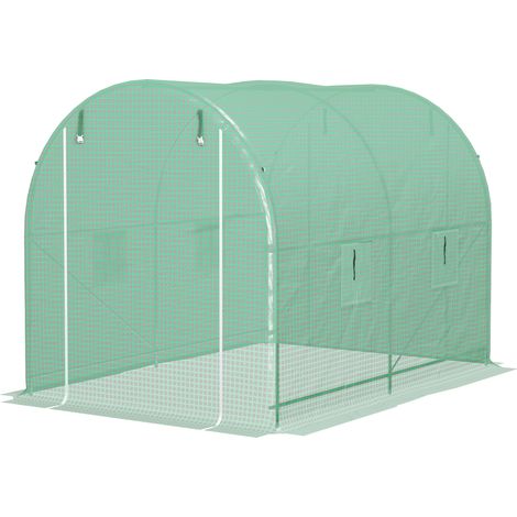 Serre de jardin Serre de Jardin Tunnel Surface Sol 6 m² châssis Tubulaire renforcé Porte zippée 4 fenêtres enroulables Vert (1/5)