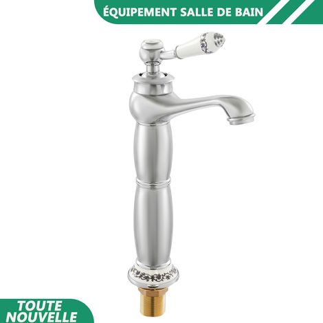 WAOBDLA 3/8'' robinet de salle de bain robinet de salle de bain poignée unique robinet de bassin d'argent avec 2 tuyaux d'entrée (1/5)