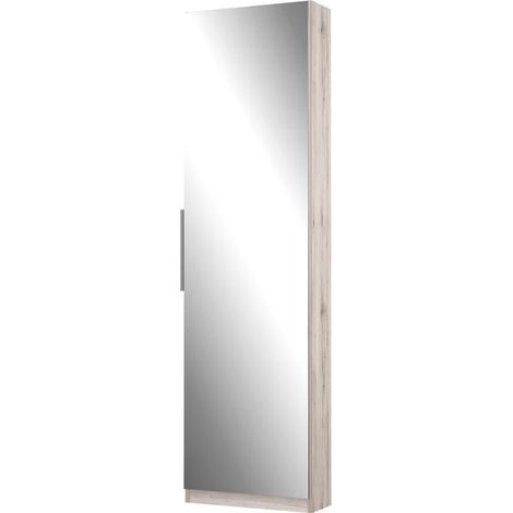 Meuble à chaussures avec miroir pour 12 paires – Bois cendré – Dimensions 50x180x20 cm – Fabrication européenne – Meubletmoi (1/5)