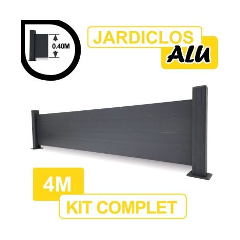 Kit Clôture Aluminium Gris Anthracite 4M - JARDICLOS - Sur Platines - 0,40 mètre (1/4)