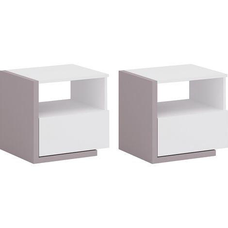 Set di 2 comodini scandinavi - 1 cassetto e 1 nicchia - Bianco e marrone - NAPOLI II