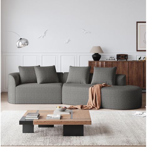 Canapé d’angle de chenilla gris oscuro, 4 plazas, asiento extra profundo, sin montaje (1/5)