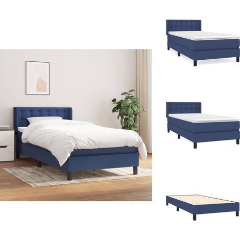 Sommier à lattes de lit avec matelas Bleu 80x200 cm Tissu - Lit Plateforme - Lit Double - Literie - Matelas Ressorts Ensachés - Têtière Ajustable (1/5)