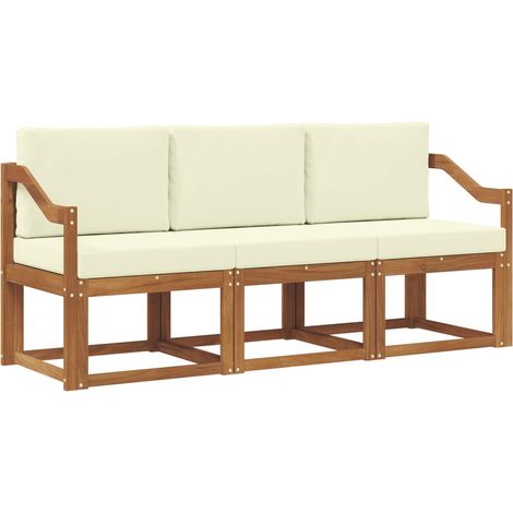 Set di divani da esterno con cuscino 3 pz Salotto da Giardino Naturale e Crema (1/5)
