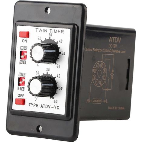 Interrupteur à minuterie à double bouton rotatif marche/arrêt avec relais temporisé ATDV-YC 6S-60M (12 V CC) (1/4)