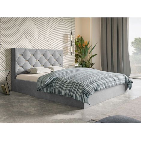 Lit rembourré avec rangement 120x200 velours gris Salento (1/5)