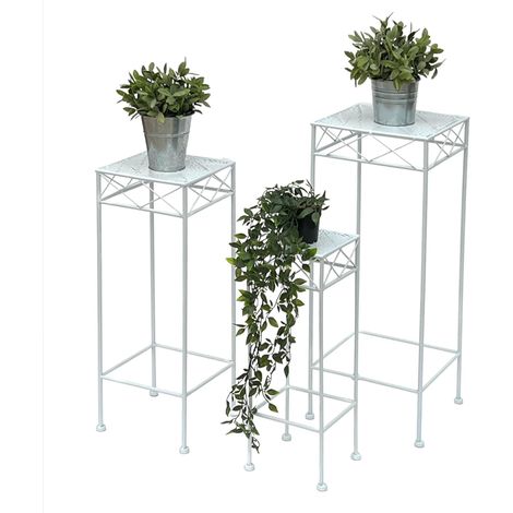 DanDiBo Tabouret pour fleurs Blanc Métal Angulaire Support pour fleurs 96314 Lot de 3 tables d'appoint Colonne pour fleurs Moderne Support pour plantes Tabouret pour plantes (1/5)