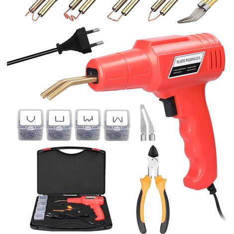 Geevorks 100W Kunststoffschweißmaschinen-Set, tragbares 100W-Schweißgerät zur Reparatur von Kunststoffplattenrissen, inklusive 4 Beuteln Klammern, Klemme und Tragetasche