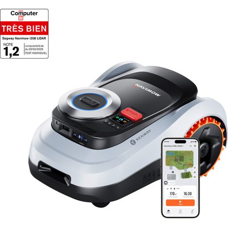 Segway Navimow i208 LiDAR Robot tondeuse pour 800 m², roues tout-terrain, LiDAR+Vision, cartographie automatique, sans fil, sans antenne