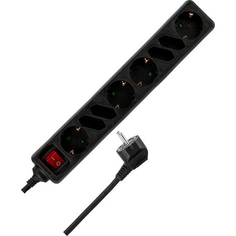 REV Ritter 0512344555 - Ciabatta con 4+4 ingressi e spina con sicurezza bambini, 1,4 m, nero (1/4)