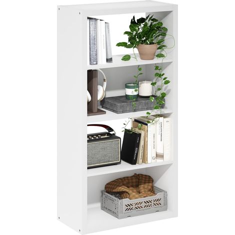 Étagère, Bibliothèque À 4 Niveaux avec Étagère Ouverte, 28,7 X 59 X 115,4 Cm, Idéale pour Le Salon, La Chambre Ou Le Bureau, Blanche. (1/5)