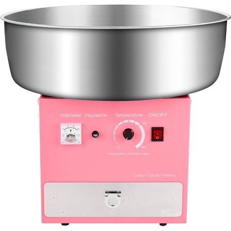 Machine à barbe à papa électrique 1000W, bol en inox 52cm, cuillère à sucre et tiroir inclus, idéale fêtes enfants et familiales, rose. (1/5)