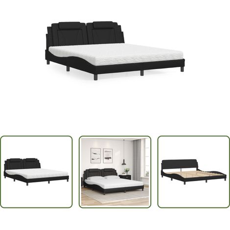 vidaXL Coussin de tête - Lit Viana avec matelas noir 180x200 cm similicuir (1/5)