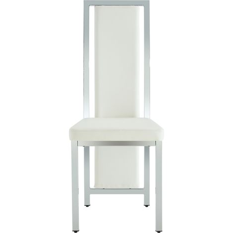 Conjunto de comedor redondo de 88 cm de vidrio templado y 4 sillas blancas PU (1/5)