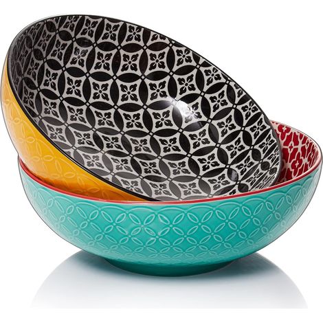 Lot de 2 Bols de Service, 24,1 cm, 2000 ml, Grands Bols à Pâtes, Plats de Service pour Divertissement, Couleurs Vives pour Fête (1/5)