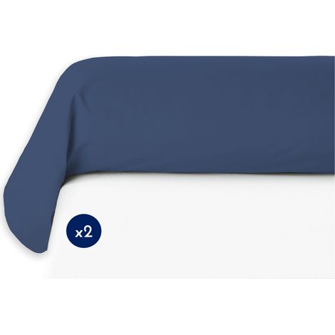 Lot de 2 taies de traversin coton 57 fils Bleu 85x185 cm