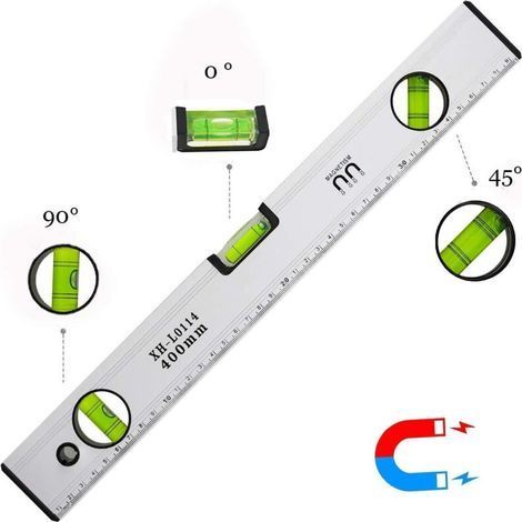 Litzee – Niveau à bulle magnétique 40 cm – 3 fioles haute visibilité – Précision +/- 0,5 mm – Aluminium léger avec embouts en caoutchouc TPR (1/4)