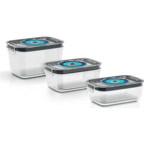 BOSCH - 3 boites de conservation sous vide hermetiques : 0,7L, 1,0L et 1,5L - Bac degouttement - Indicateur jour et mois - Trita