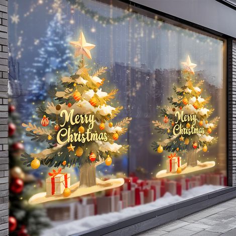 Adesivi murali con effetto 3D - albero di Natale dorato - adesivi decorativi per finestre - decorazioni per vetrine - adesivi - elettrostatici (1/3)