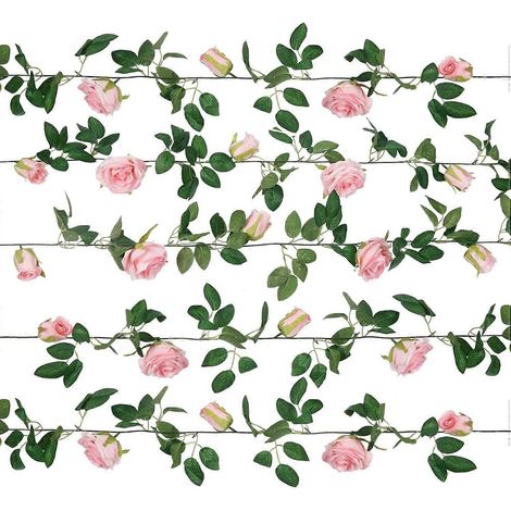 Guirlande de roses artificielles en soie, fleurs en pot, paniers suspendus, plantes pour décoration intérieure et extérieure : maison, mariage, arche, jardin, mur (5 pièces, rose clair) (1/4)