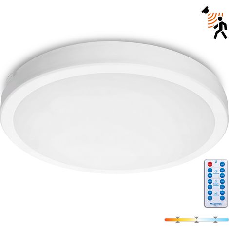 Plafonnier LED rond blanc 36 W avec détecteur de mouvement, télécommande, 3 températures de couleur, IP65 NAIROS Kobi (1/5)