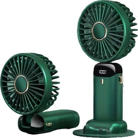 Mini ventilatore portatile ricaricabile USB con display a LED, 5 velocità, ventilatore, tavolo wireless per l'estate e all'aperto, verde (1/5)