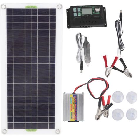 QORVA-Panneau de charge solaire 12V à 220V 30W, onduleur solaire 220W, Kit de chargeur de batterie pour Camping randonnée 10A