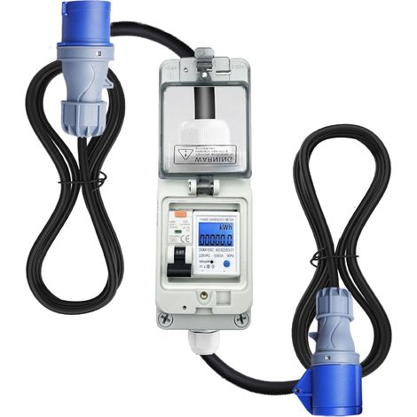 Compteur électrique numérique mobile 230 V 16 A pour prise de courant avec disjoncteur FI type A, IP44 CEE 3 broches 16 A mâle vers prise CEE 16 A, boîtier de compteur électrique IP67 (1/5)