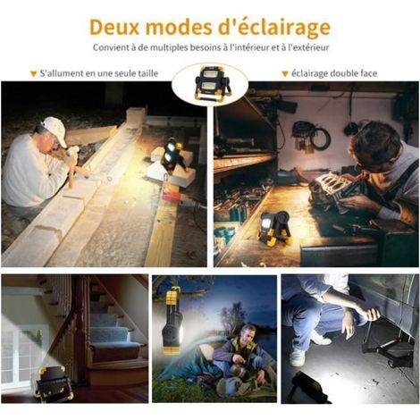 Projecteur Chantier LED Rechargeable USB Lampe de Travail Lumières de Sécurité d'urgence pour Atelier Garage Terrasse Jardin (1/4)