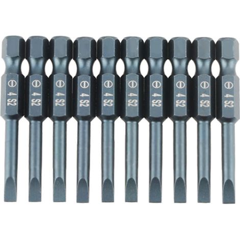 Jeu de 10 embouts de tournevis plats en acier allié S2, tige hexagonale de 6,3 mm (1/4 pouce), 50 mm, H6,3 x 50 x SL4 mm (1/5)
