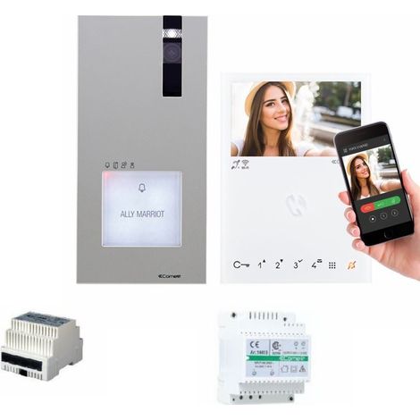 Kit vidéophone système VIP, moniteur QUADRA + moniteur Mini main libre Wi-Fi. accès à distance- COMELIT - (1/2)
