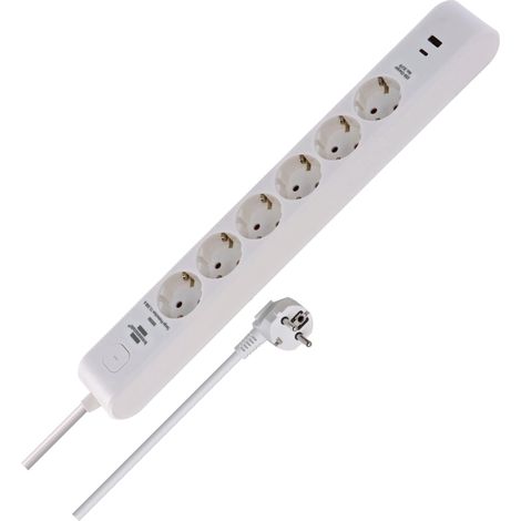 Brennenstuhl Ciabatta con 6 prese con protezione USB e da sovratensione (presa multipla con 1 x USB C PD 20 W per ricarica rapida e 1 USB A da 20 W, interruttore di 2 m, cavo di 2 m) bianco