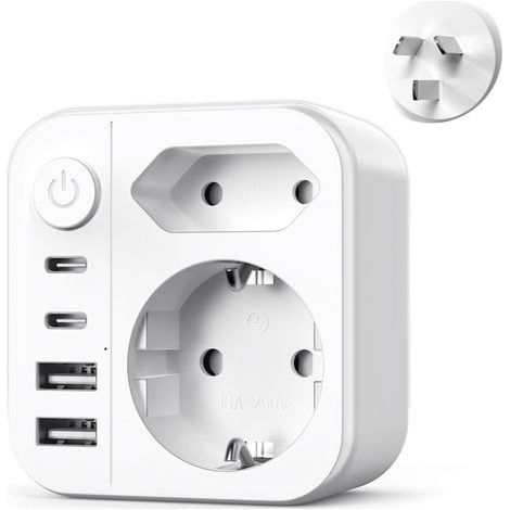 6 en 1 Adaptateur Prise Australie,2500W Adaptateur de Prise France vers Australie,Type I Adaptateur de Voyage avec 2 USB A et 2 Type C(17W) pour AUS Chine Zelande Fidji Argentine (1/5)
