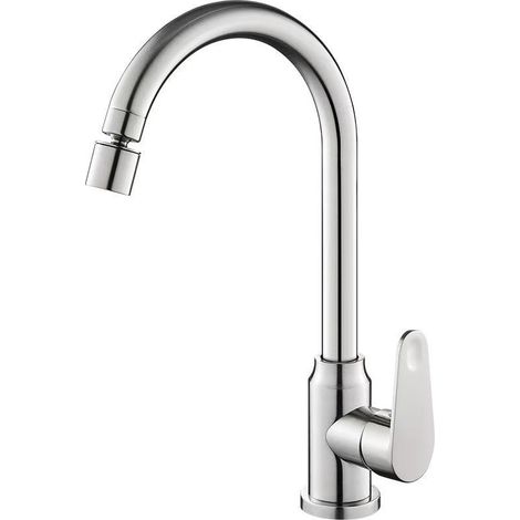 Stainless steel ball bearing faucet for kitchen, household hot and cold water, suitable for sinks and vegetable washbasins, splash-proof faucet - electroplated large bend design [two water flow settin