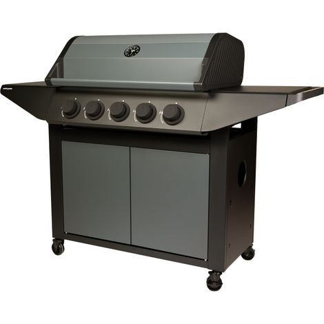 Barbacoa de Gas BURN 80 PREMIUM de 5 Quemadores con Plancha y Parrillas de Hierro Fundido Esmaltado, 14 kW, 152 x 60 x 112 cm