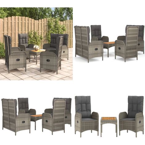 5-tlg. Garten-Essgruppe mit Kissen Grau Poly Rattan - Garten Essgruppe - Garten Essgruppen - Home & Living (1/5)