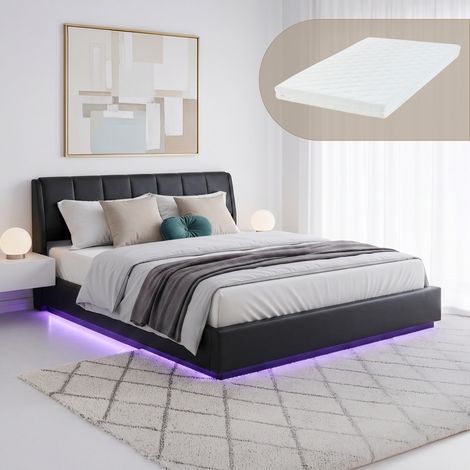 LED Polsterbett Tröstiar mit Matratze 180x200 cm Kunstleder Schwarz [en.casa] (1/5)