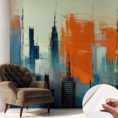 Papier peint adhésif décoratif pour salon chambre et cuisine Facile à poser avec colle Ville abstraite 250x250 cm (1/5)